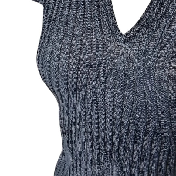 Peruvian Connection Ribbed Geometric Midi Dress Size XS Blue Stretch A-Line - Picture 9 of 9